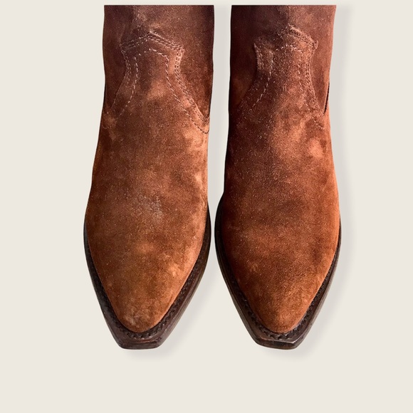 Frye Sacha Short Brown Suede Cowboy Ankle Bootie - Picture 8 of 14